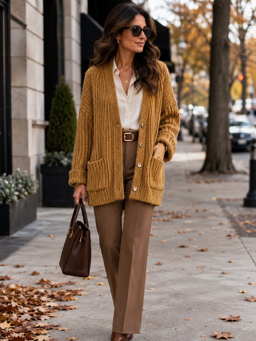 VINCE Alpaca-Wool Ribbed Cardigan Sweater Pockets In Gold Ochre XL